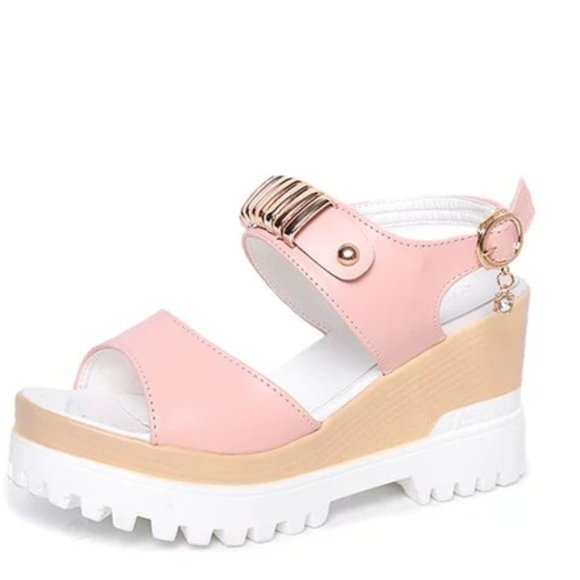 Light Pink heels heeled sandals platform - Picture 2 of 7
